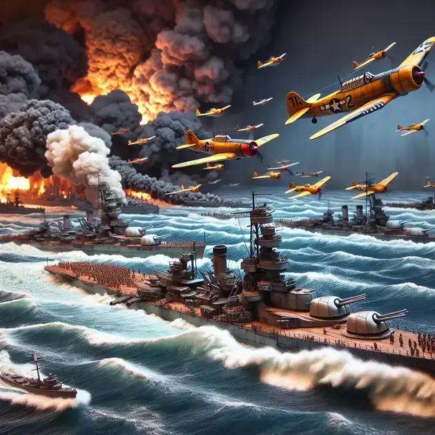 Batalha De Pearl Harbor Em Dioramas Com Aviões E Navios Em Combate