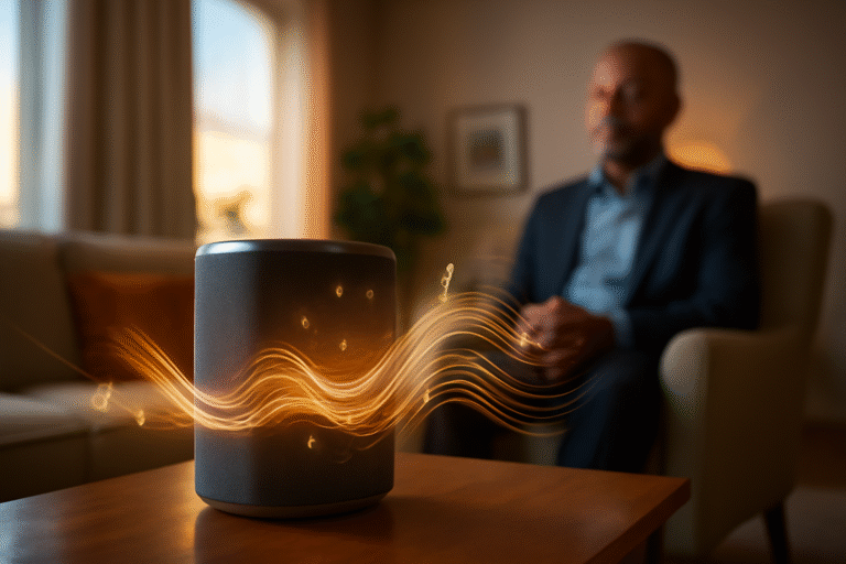 Pessoa ouvindo rádios gospel online grátis em seu dispositivo móvel, em um ambiente tranquilo e acolhedor.